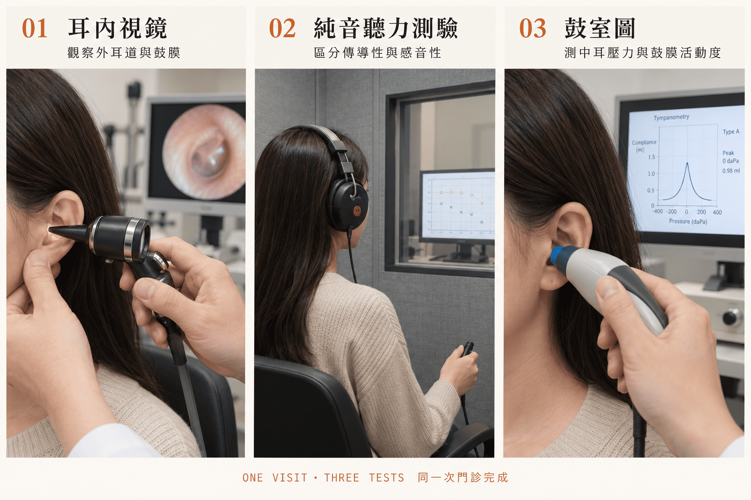 耳內視鏡檢查鼓膜示意，樂樂耳鼻喉科診所耳科門診